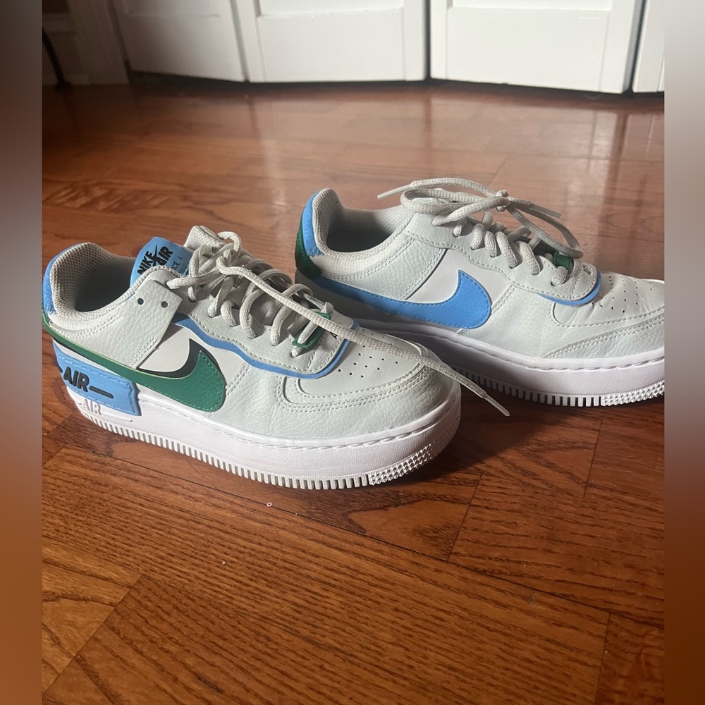 Nike Air Force 1 Sneakers - Green and Blue Accents